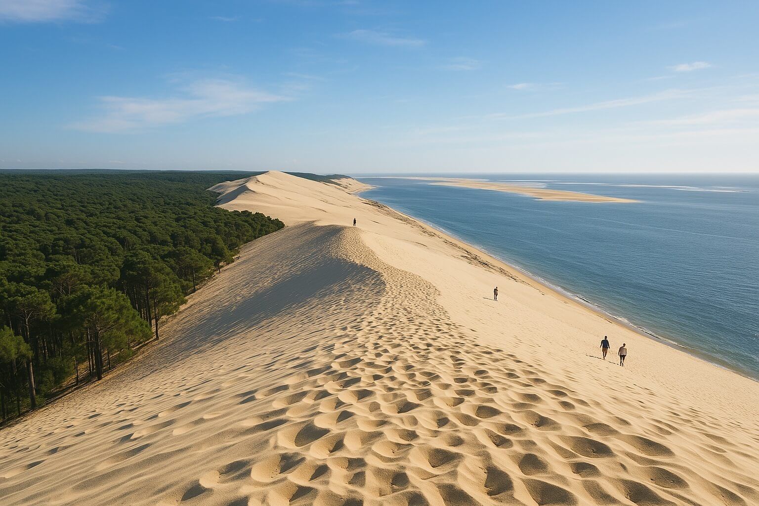 La crête de la dune du Pilat entre la forêt de pins et l’océan
